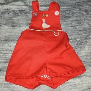 Vintage Red Baby Romper 12M Jacob Duck Goose Cross Stich Adorable Kids Outfit‎